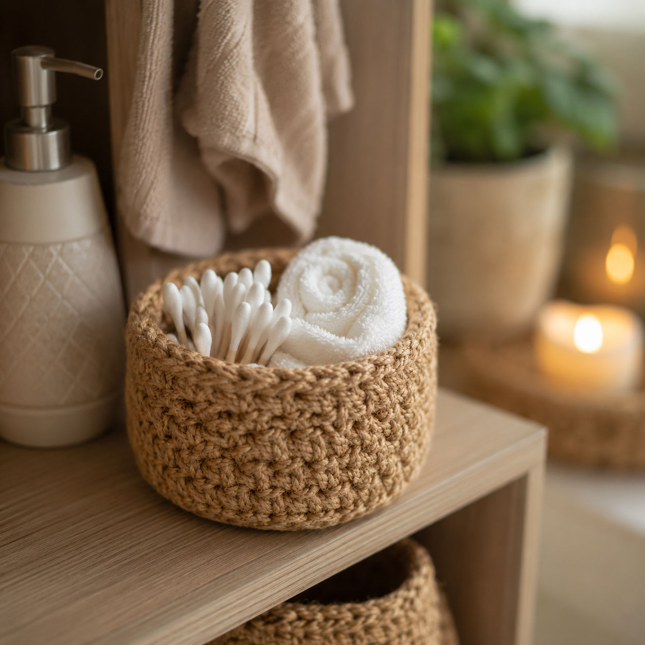 Small Jute Hand Knitted Holder for Eco-Friendly Storage